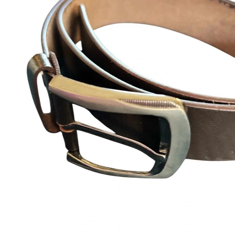 Men’s Genuine Brown Cowhide Leather Belt Sz 36 38 Brown Silver Buckle Casual